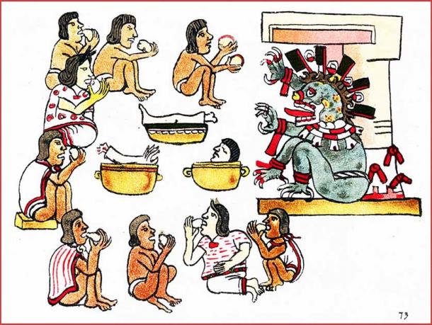 Depiction of Aztec human sacrifice and cannibalism from a 16th century codex. (Public domain)