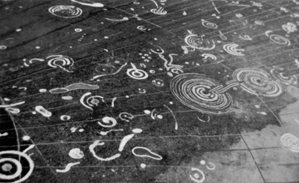 Detail of cup and ring markings on the Cochno Stone.