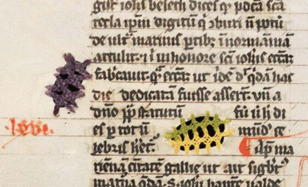 Detail of parchment that had to be mended twice on the same page. Fribourg/Freiburg, Bibliothèque cantonale et universitaire/Kantons- und Universitätsbibliothek, Ms. L 34, f. 246v – Jacobus de Voragine, Legenda Aurea. 