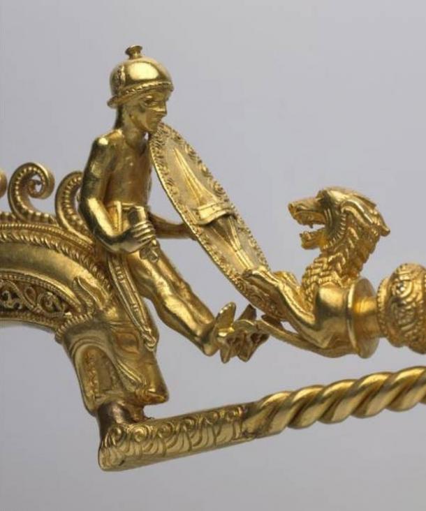 Detail of the warrior and jumping dog.