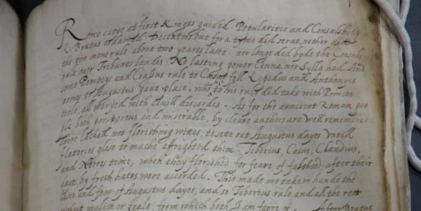 Detail of the manuscript which Queen Elizabeth I is believed to have translated. (Lambeth Palace Library)