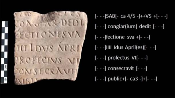 Detail of one of the fragments, which fits perfectly with another already preserved in Ostia, and referring to the Roman chronicle of the years 126-128 AD.  It mentions facts and events that took place in Rome in 128, during the reign of Hadrian. (Italian Ministry of Culture)