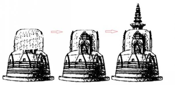 Conjectural view of the Dhamekh stupa, only possible after the deep study of Votive Stupa