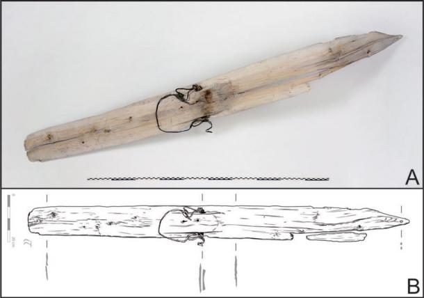 The Digervarden prehistoric ski. Photo: Vegard Vike, Museum of Cultural History, University of Oslo. Drawing: Ingvild Tinglum Bøckman. (secretsoftheice.com)