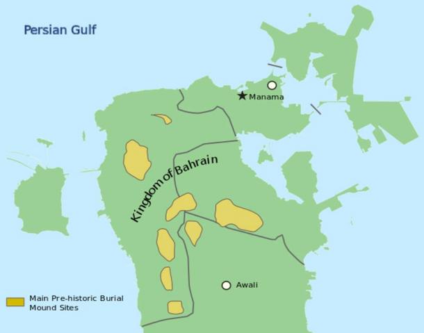 Location of Dilmun burial mounds in Bahrain.