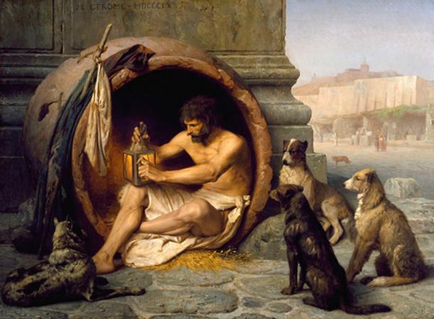 Diogenes living in his barrel. 