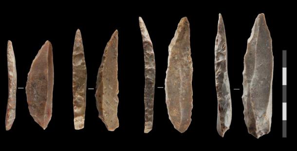 Distinctive stone knives thought to have been produced by the last Neanderthals in France and northern Spain. This specific and standardized technology is unknown in the preceding Neanderthal record, and may indicate a diffusion of technological behaviors between Homo sapiens and Neanderthals immediately prior to their disappearance from the region. (Igor Djakovic)