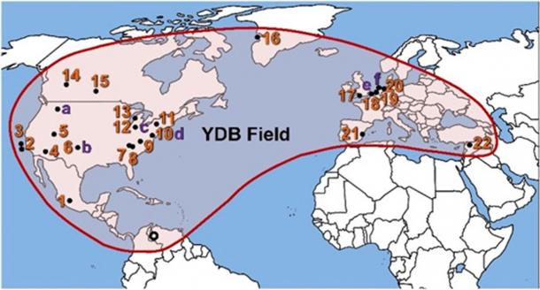 Distribution of the Younger Dryas Boundary. (Image courtesy of the Comet Research Group author supplied)