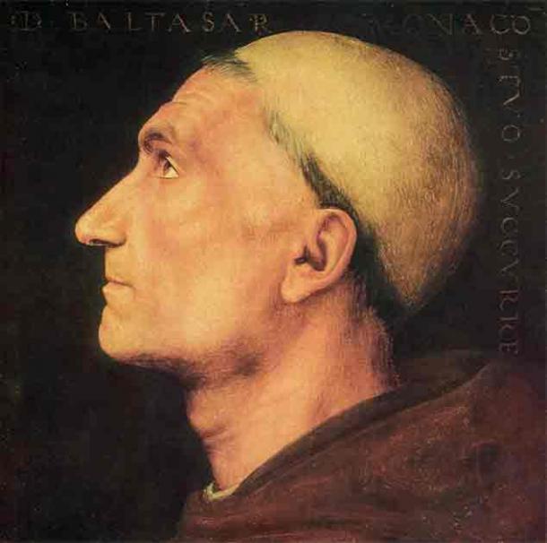 Don Baldassare di Antonio di Angelo with a coronal tonsure hairdo, by Pietro Perugino. (Public domain)