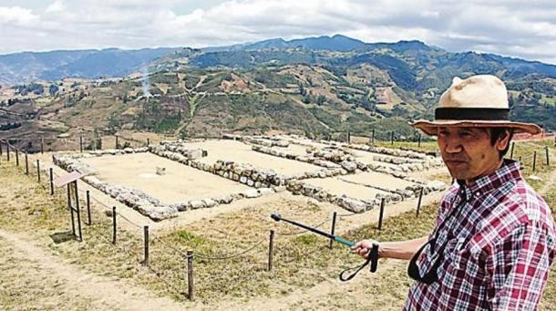 Dr. Yuji Seki in front of a section of the Pacopampa archeological site, Cajamarca region, Peru.