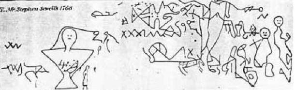 Drawing of the Dighton Rock carvings by Stephen Sowells in 1768.