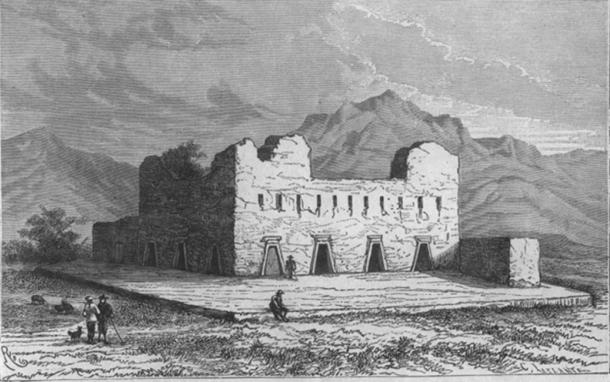 Drawing from 1887 of the Inca Templo del Sol (Sun Temple) on the Island of the Sun, Lake Titicaca, Bolivia. (Public Domain)