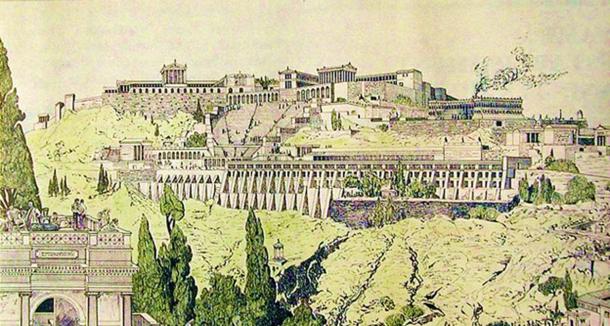 Drawing of ancient Pergamon (Pergamum).