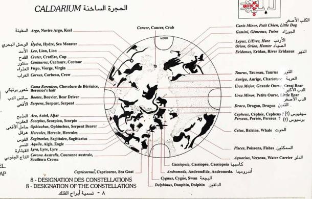 Drawing showing the constellations on the domed fresco at Qasr Amra. (Davide Mauro / CC BY-SA 4.0)