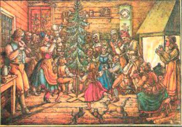 Drawing by Hugo Hamilton (1802–1871) of a Knut's dance in one of the cottages at Boo manor, Sweden. (Hugo Hamilton (1802–1871) / Public domain)