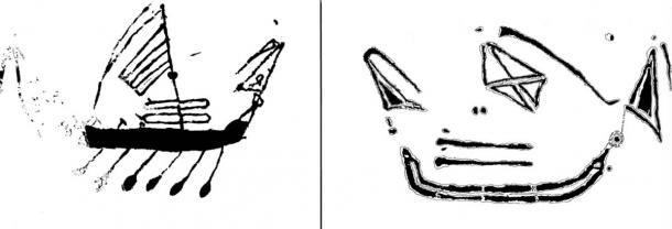 Drawings of the two Moluccan warships identified in Australian rock art. (Darrell Lewis / CC BY 4.0)