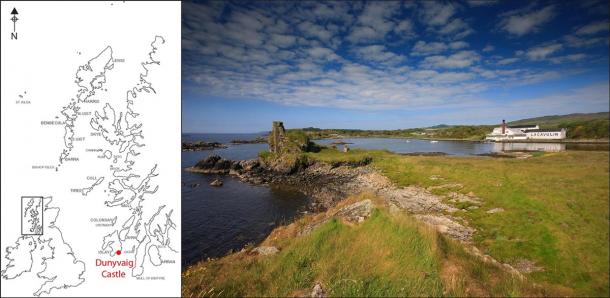 Dunyvaig Castle, Lagavulin Bay, Islay, where the clan Campbell seal was found. (Darko Maricevic ̌ & Steven Mithen / Antiquity Publications Ltd).
