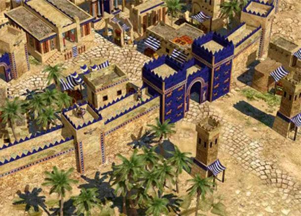 During the Akitu festival the procession traversed the street of the Procession adorned with walls in vibrant enamel tiles. Their journey led them through the impressive Gate of Ishtar, and they sailed along the river towards the Akitu temple located outside Babylon. Screenshot depicting the Ishtar Gate from the game O AD. (0 AD/CC BY SA)
