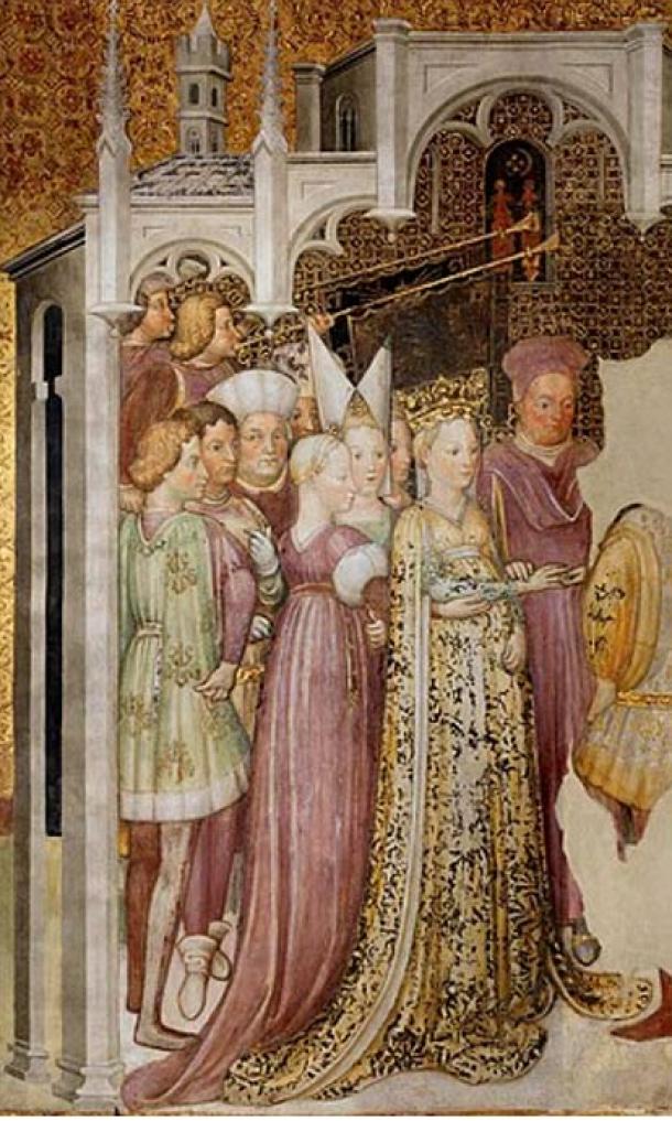 Dynastic marriage of Theodelinda (c. 570–628), the daughter of Garibald I, queen of the Lombards, marries Agilulf, duke of Turin. fresco by Zavattari. (Public Domain)