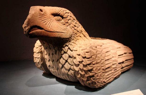Aztec Stone Eagle, Cuauhxicalli, which has a circular cavity in its back for receiving human hearts. Templo Mayor Museum at site of Aztec Great Temple, Mexico City. (Public Domain)
