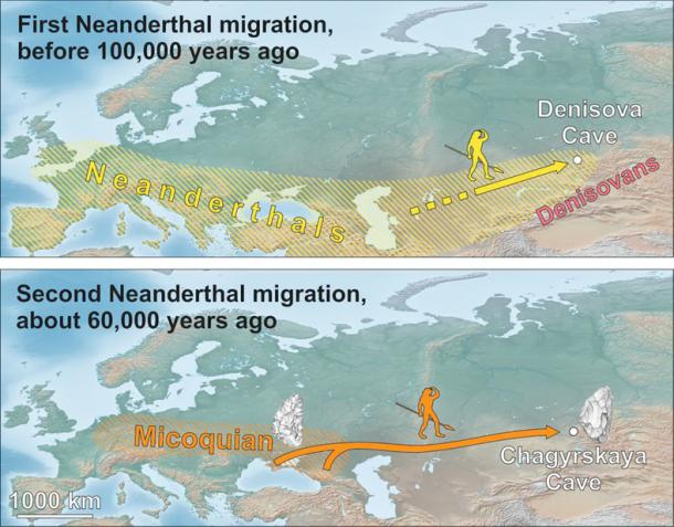 Early and later Neanderthal dispersals to southern Siberia. Kseniya Kolobova / Maciej Krajcarz / Victor Chabai, Author provided