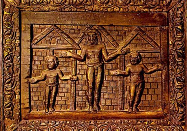 Early works depicting Jesus’ death didn’t always show an overt cross, as in this 440 AD image from the Church of Santa Sabina. Wikimedia Commons, CC BY-SA