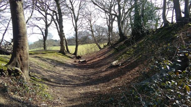 East ramparts of the Buckland Rings hilltop fort, Lymington