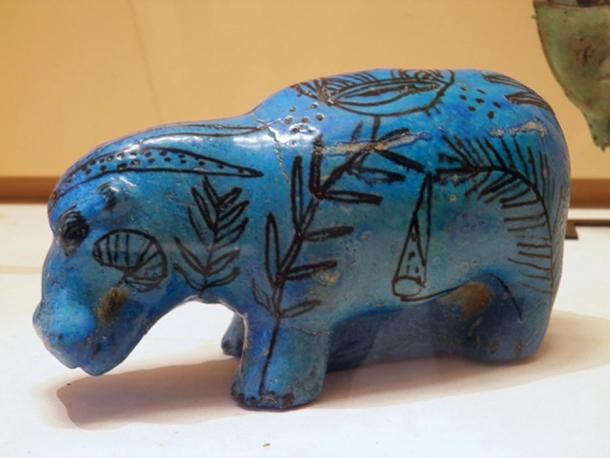 Egyptian blue was widely used by ancient Egyptians as a ceramic glaze known as faience, shown in this hippopotamus figurine.