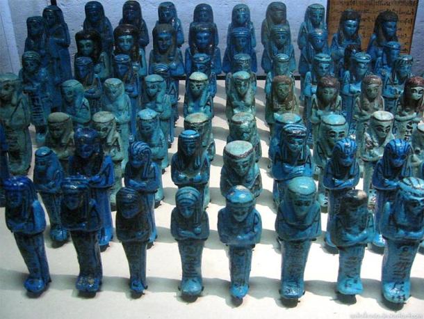 Egyptian blue pigment shabti figures on display in the Egyptian exhibit at the Louvre in France in 2006. (sataikasia / CC BY-NC-ND 3.0)