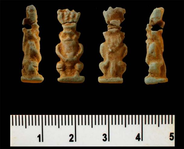 Egyptian faience amulet of Bes, Egyptian divine protector of women and children. (Davida Eisenberg-Degen / Israel Antiquities Authority)