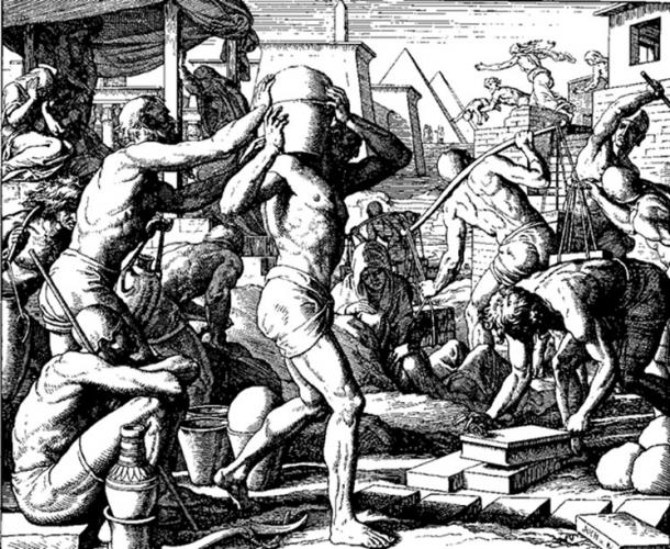 The Egyptians Afflicted the Israelites with Burdens (woodcut by Julius Schnorr von Carolsfeld from the 1860 Die Bibel in Bildern).