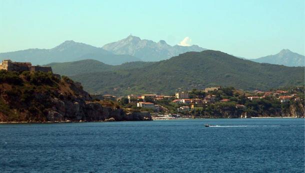 View of the coast (Portoferraio) of the Elba island. 