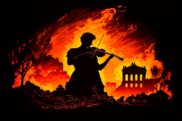 Emperor Nero fiddling while Rome burns. Source: Sunshower Shots / Adobe Stock.