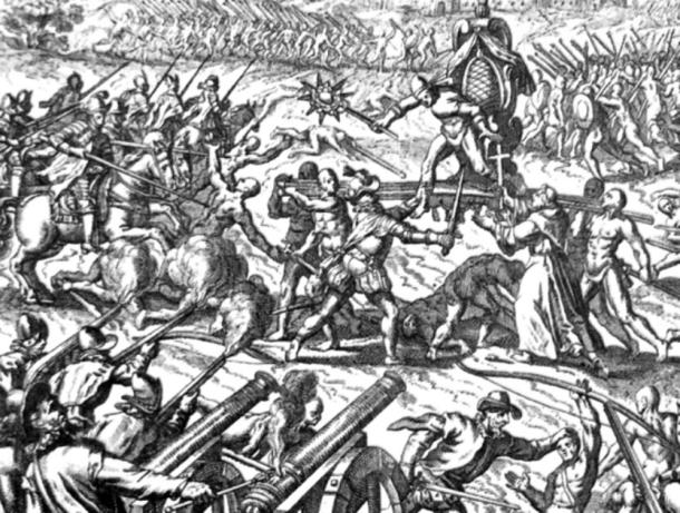 Engraving of the Battle of Cajamarca, showing Emperor Atahualpa surrounded on his palanquin. (Jacek Halicki / Public Domain)
