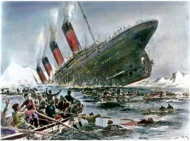 Гравиране на обречения Титаник от около 1912 г., на борда на който са били блоковете Tjipetir според товарния манифест.  (Публичен домейн)