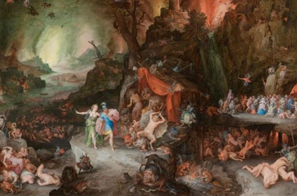“Entrance to Hades, a depiction of a subterranean underworld populated by strange creatures, surreal landscapes, and supernatural gods.” Aeneas and the Sibyl in the Underworld (Jan Brueghel, ca. 1600, oil).