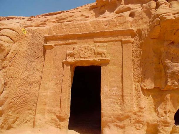 Entrance to one of the Nabatean tombs in Mada’in Saleh, Saudi Arabia. (Abu Shar Namureh/CC BY-SA 4.0)