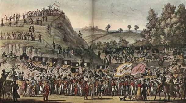 Eton Montem as depicted in The English Spy, published 1825.