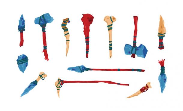 Every single Stone Age tool shown here has a handle, even if it’s only a strip of leather wrapped tightly around the top of a single stone piece. (SpicyTruffel / Adobe Stock)