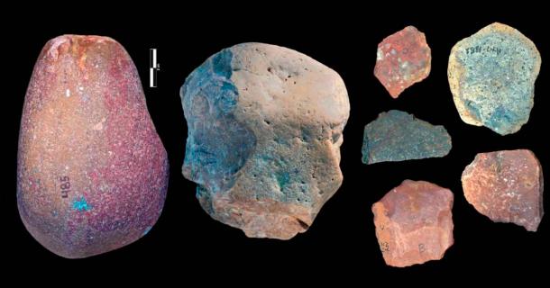 Examples of an Oldowan percussive tool, core and flakes dating from roughly 2.9 million years ago and found at the Nyayanga site in Kenya are seen in this undated handout image. ( T.W. Plummer, J.S. Oliver, and E. M. Finestone/Homa Peninsula Paleoanthropology Project)