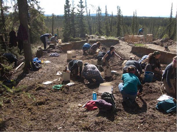 Excavationists work at the Mead site in Alaska where 12,300-year-old pendants have been found.  