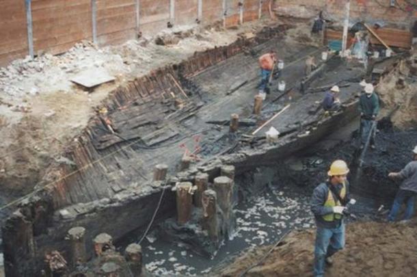Excavations of a ship found buried in San Francisco.
