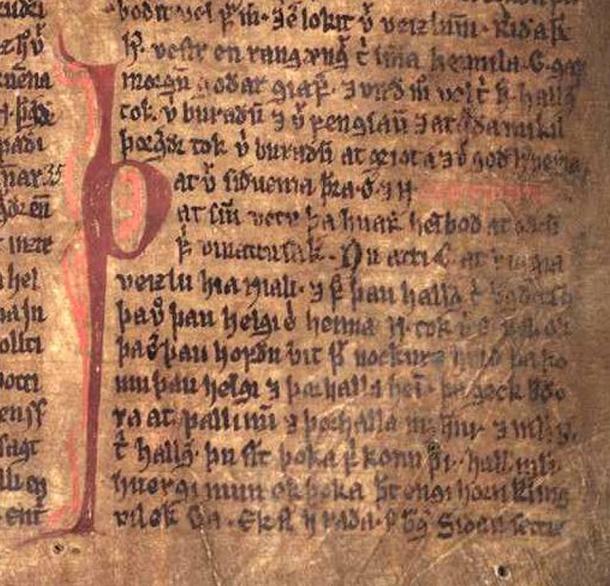 Excerpt from Njáls saga in the Möðruvallabók (AM 132 folio 13r) circa 1350.