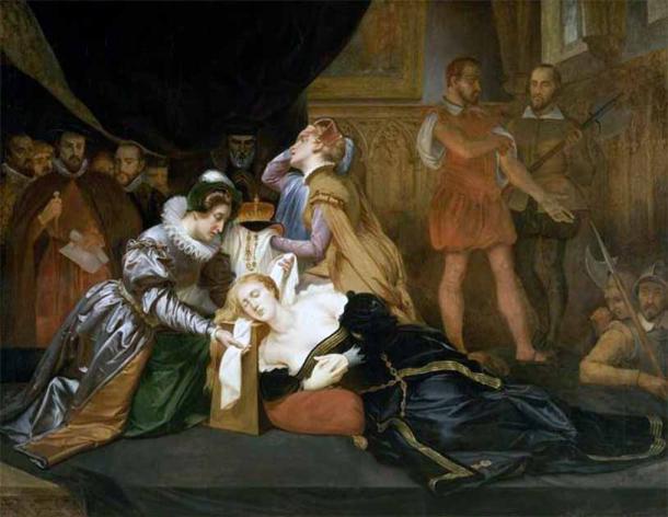 La ejecución de María, reina de Escocia, pintura del siglo XVIII de Abel de Pujol (dominio público)