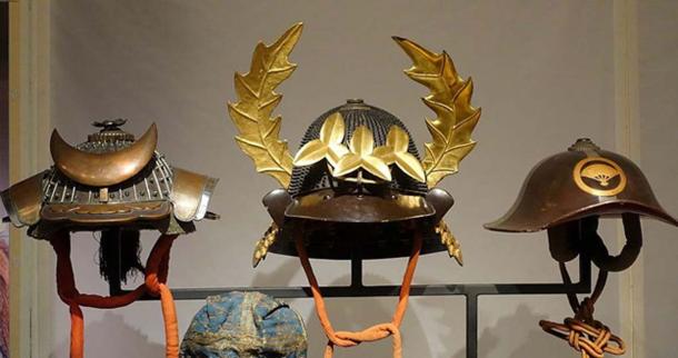 Exhibit of Samurai Helmets in the Museum of Stockholm.