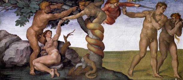 ‘The Fall and Expulsion from Garden of Eden’ by Michelangelo Buonarroti on the ceiling of the Sistine Chapel, bay 4. (Public Domain)