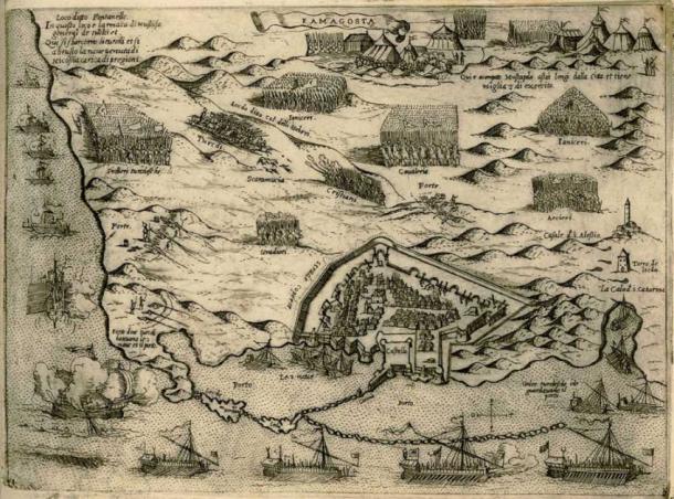 Mapa de Famagusta durante el sitio de la ciudad por los otomanos en 1571, por el cartógrafo Giovanni Francesco Camocio. (Dominio publico)