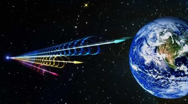 Artist’s impression of a Fast Radio Burst (FRB) reaching Earth. Jingchuan Yu, Beijing Planetarium. 