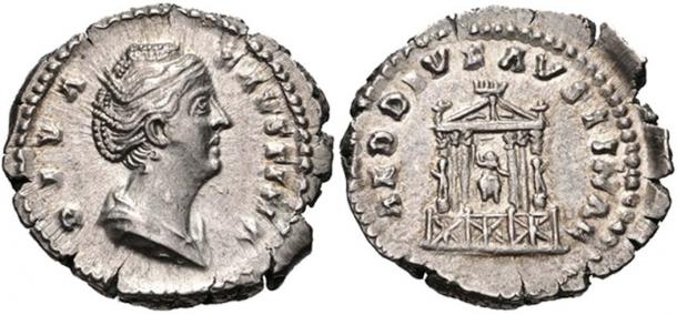 A denarius struck in honor of Faustina Major.