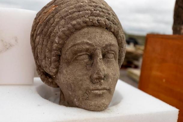 Female head of Roman statue discovered during a HS2 archaeological dig at the site of old St Mary’s church in Stoke Mandeville, Buckinghamshire. (HS2)
